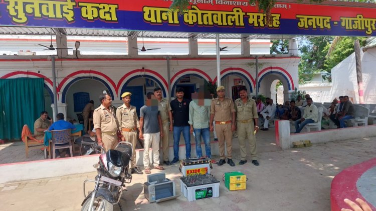 चोरी के इनवर्टर बैट्री प्रिंटर सहित एक मोटर साइकिल के साथ दो गिरफ्तार