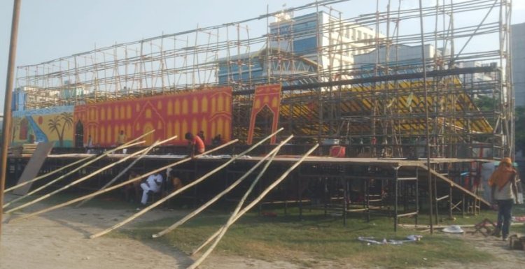 श्रीरामलीला की तैयारियाँ जोरों से, मंच निर्माण कार्य में तेजी 